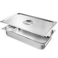 Set of 4 Full Size Anti-Jam Steam Table Pans with Lid 0.8mm Stainless Steel 4-Inch Deep - Silver