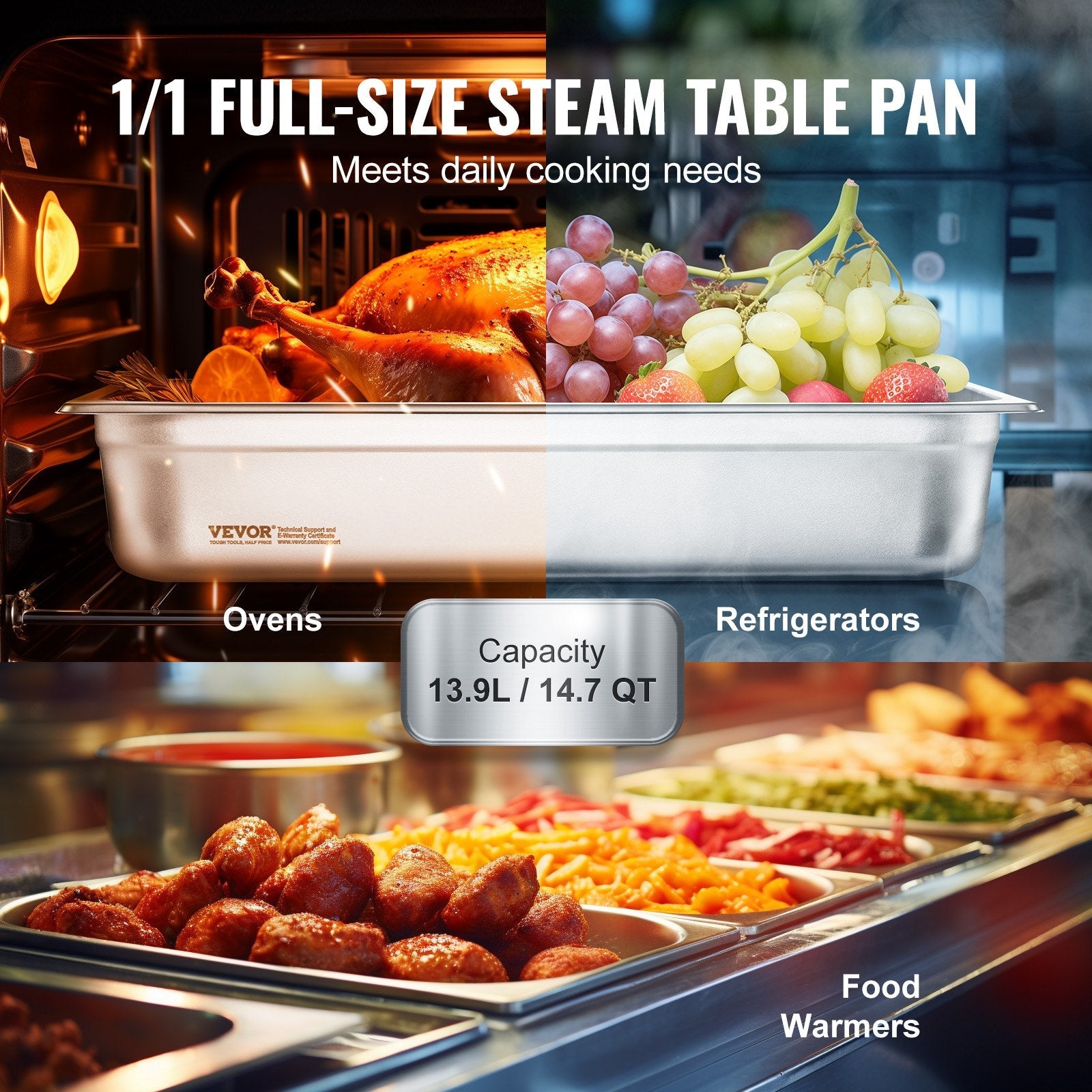 4 Pack Hotel Pans, Full Size Anti - Jam Steam Pan with Lid, 0.8mm Thick Stainless Steel Steam Table Pan, 4 - Inch Deep Commercial Table Pan, Catering Storage Food Pan, for Industrial & Scientific - Home & Garden > Kitchenware > Food Storage - Rivercity House & Home Co. (ABN 18 642 972 209) - Affordable Modern Furniture Australia