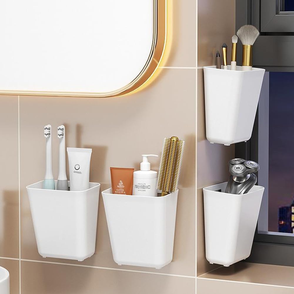 4 - Pack Self - Adhesive Wall Storage Boxes for Cabinet Doors Kitchen Bathroom Office - White - Furniture > Office > Storage Cabinets - Rivercity House & Home Co. (ABN 18 642 972 209) - Affordable Modern Furniture Australia