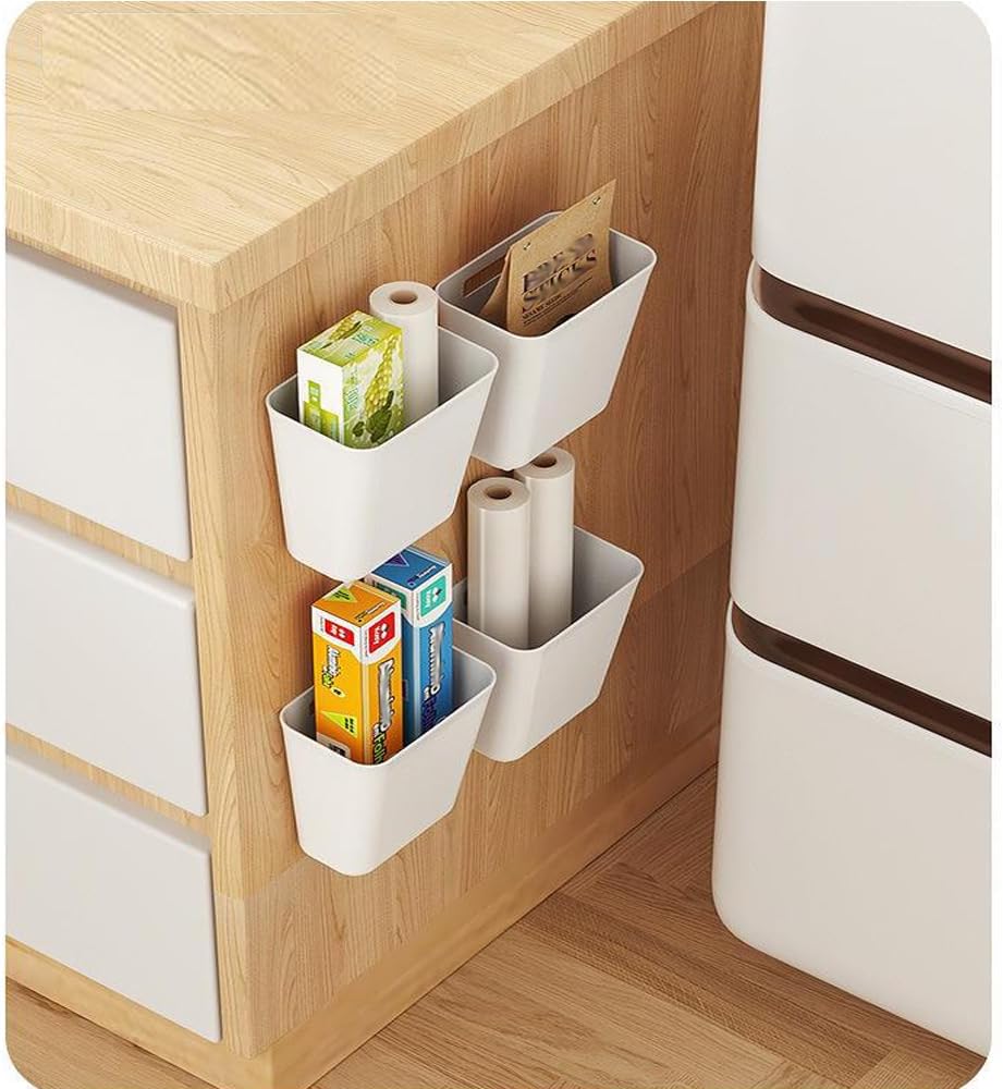 4 - Pack Self - Adhesive Wall Storage Boxes for Cabinet Doors Kitchen Bathroom Office - White - Furniture > Office > Storage Cabinets - Rivercity House & Home Co. (ABN 18 642 972 209) - Affordable Modern Furniture Australia