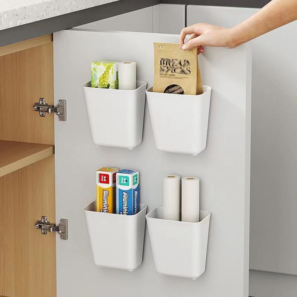 4 - Pack Self - Adhesive Wall Storage Boxes for Cabinet Doors Kitchen Bathroom Office - White - Furniture > Office > Storage Cabinets - Rivercity House & Home Co. (ABN 18 642 972 209) - Affordable Modern Furniture Australia
