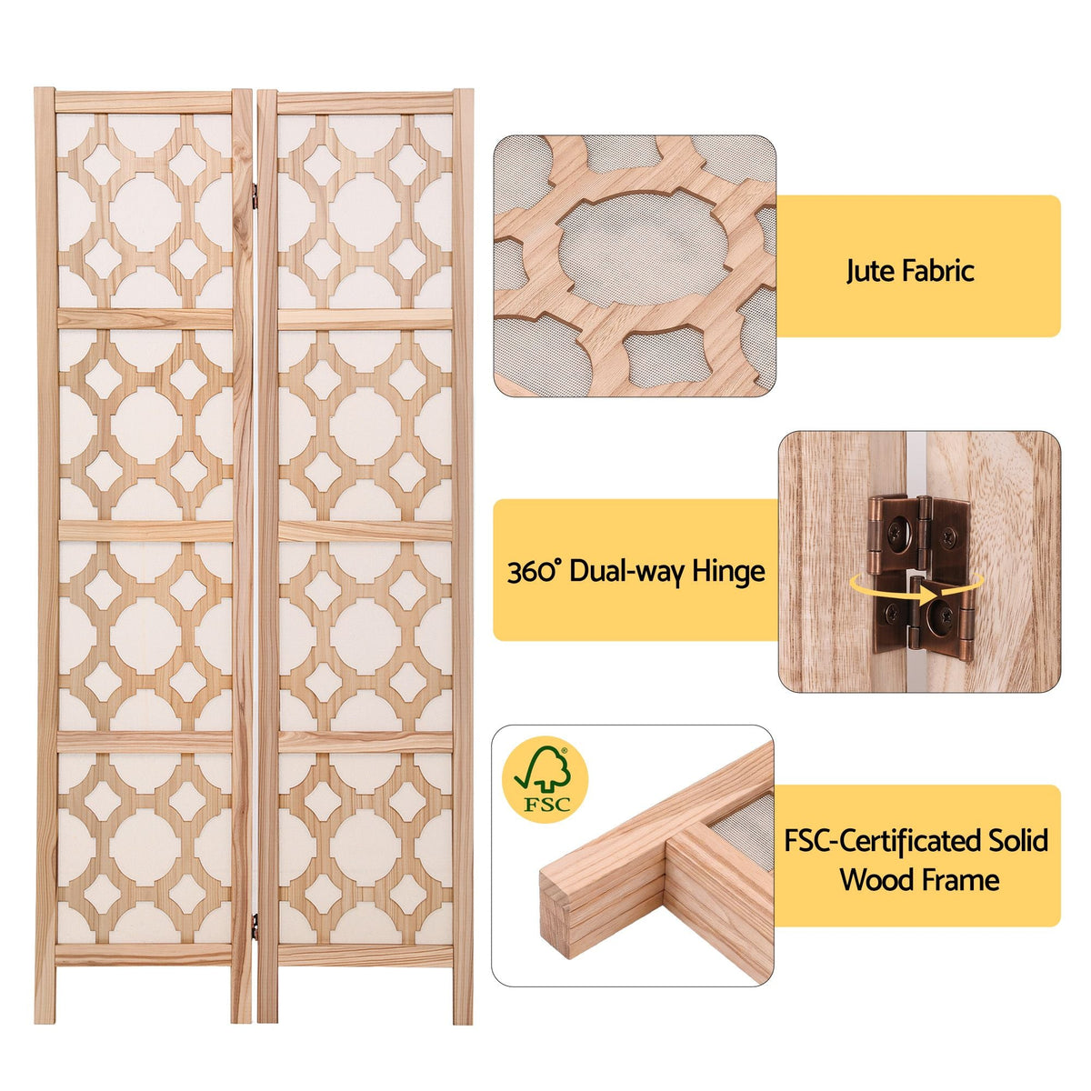 4 Panel Folding Room Divider Privacy Screen Wooden Partition 170cm - Natural - Furniture > Bedroom > Room Dividers - Rivercity House & Home Co. (ABN 18 642 972 209) - Affordable Modern Furniture Australia