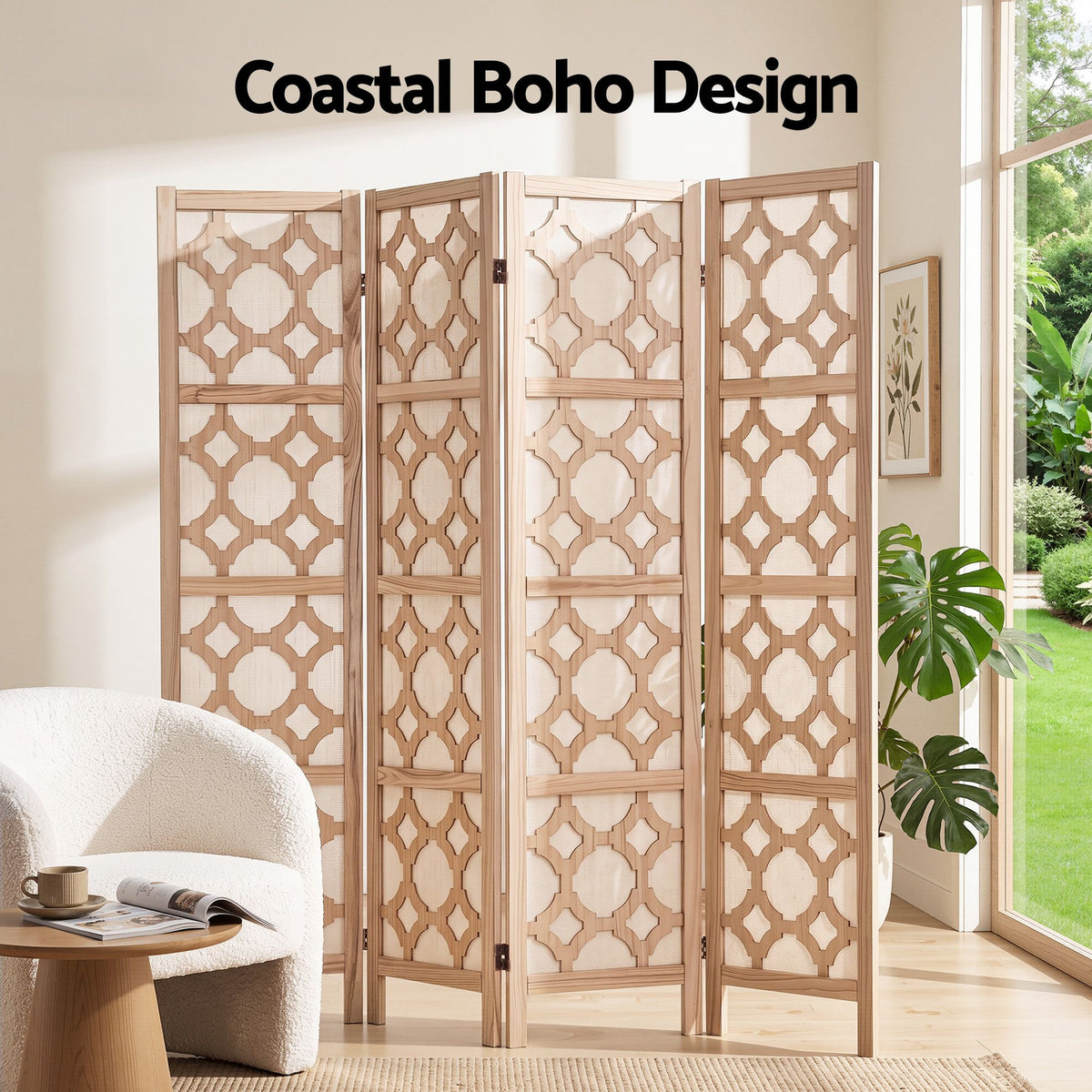 4 Panel Folding Room Divider Privacy Screen Wooden Partition 170cm - Natural - Furniture > Bedroom > Room Dividers - Rivercity House & Home Co. (ABN 18 642 972 209) - Affordable Modern Furniture Australia