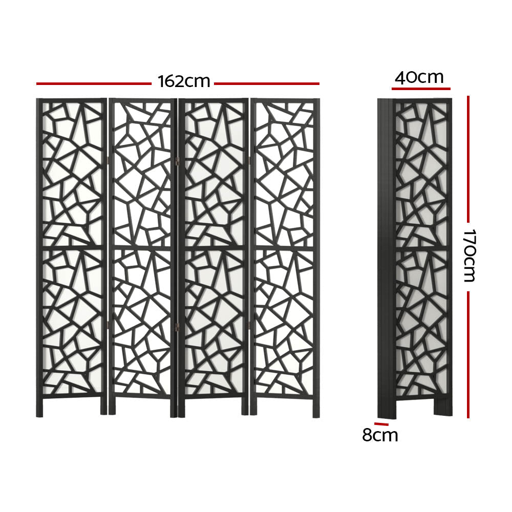 4 Panel Room Divider Screen 162x170cm Clover Black - Furniture > Bedroom > Room Dividers - Rivercity House & Home Co. (ABN 18 642 972 209) - Affordable Modern Furniture Australia