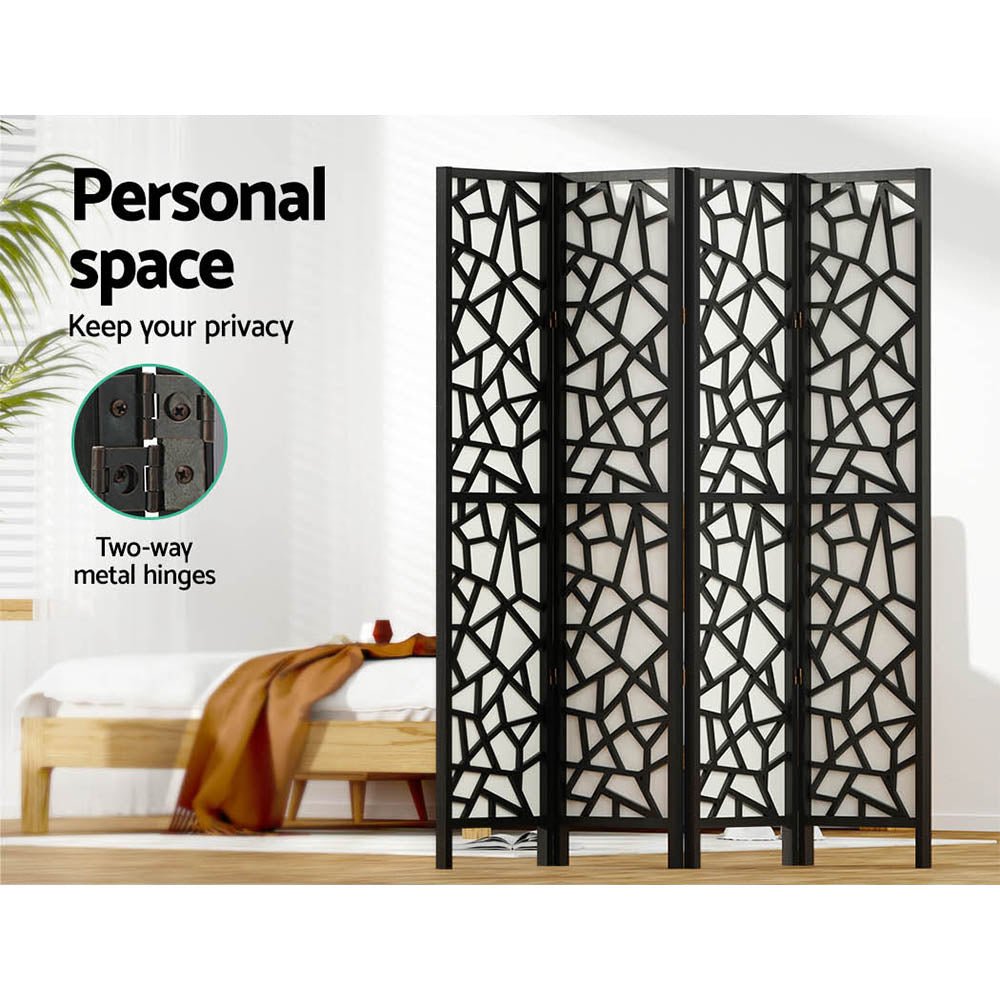 4 Panel Room Divider Screen 162x170cm Clover Black - Furniture > Bedroom > Room Dividers - Rivercity House & Home Co. (ABN 18 642 972 209) - Affordable Modern Furniture Australia