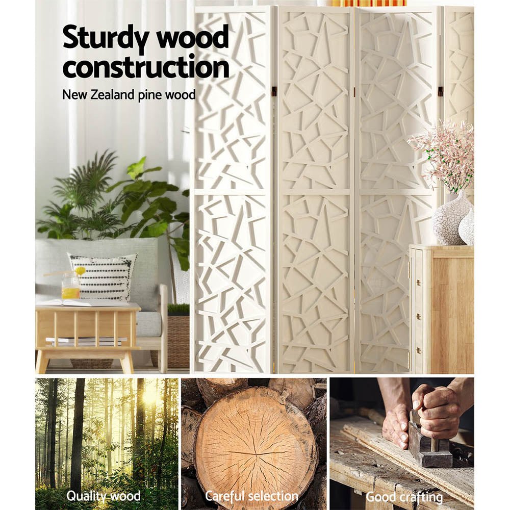 4 Panel Room Divider Screen 162x170cm Clover White - Furniture > Bedroom > Room Dividers - Rivercity House & Home Co. (ABN 18 642 972 209) - Affordable Modern Furniture Australia