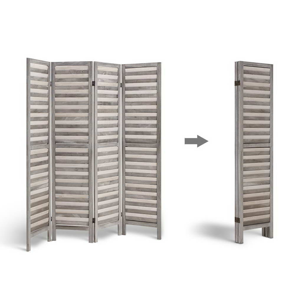 4 Panel Room Divider Screen 163x170cm Louver Grey - Furniture > Bedroom > Room Dividers - Rivercity House & Home Co. (ABN 18 642 972 209) - Affordable Modern Furniture Australia