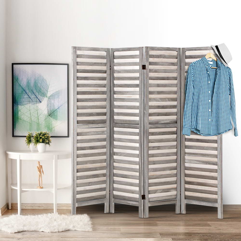 4 Panel Room Divider Screen 163x170cm Louver Grey - Furniture > Bedroom > Room Dividers - Rivercity House & Home Co. (ABN 18 642 972 209) - Affordable Modern Furniture Australia