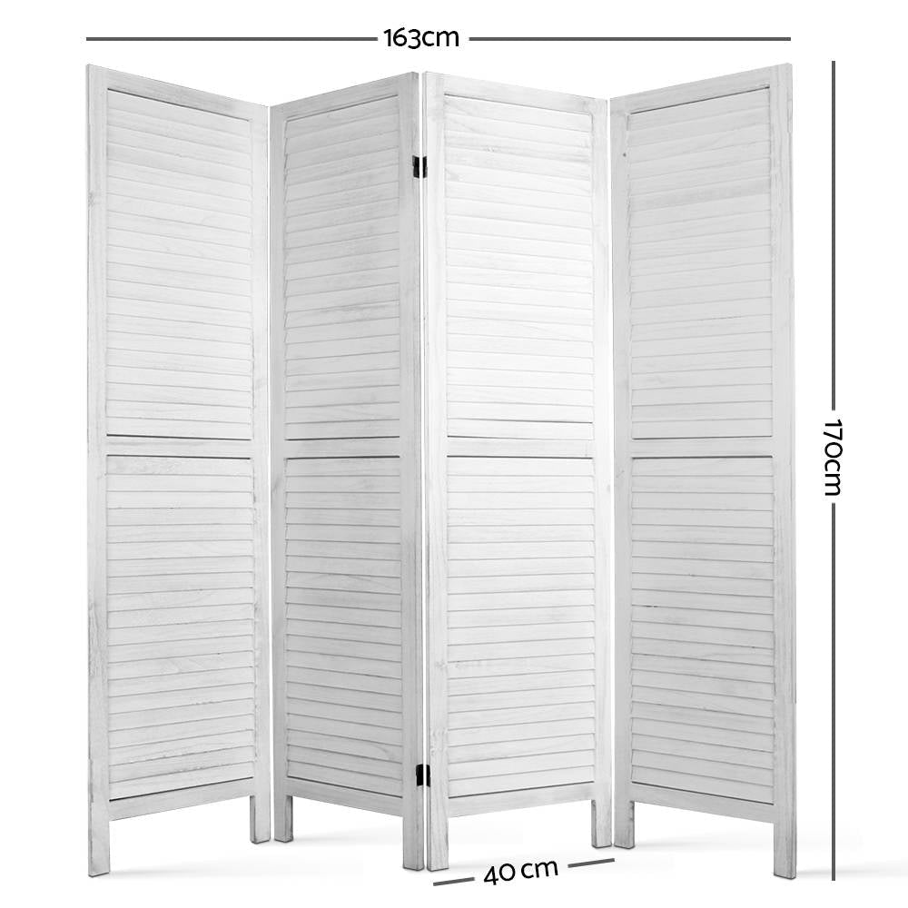 4 Panel Room Divider Screen 163x170cm Louver White - Furniture > Bedroom > Room Dividers - Rivercity House & Home Co. (ABN 18 642 972 209) - Affordable Modern Furniture Australia