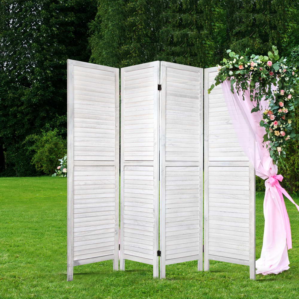 4 Panel Room Divider Screen 163x170cm Louver White - Furniture > Bedroom > Room Dividers - Rivercity House & Home Co. (ABN 18 642 972 209) - Affordable Modern Furniture Australia