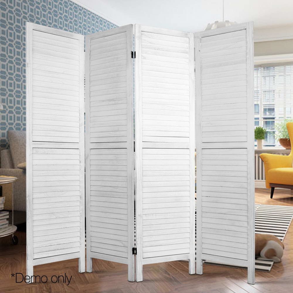 4 Panel Room Divider Screen 163x170cm Louver White - Furniture > Bedroom > Room Dividers - Rivercity House & Home Co. (ABN 18 642 972 209) - Affordable Modern Furniture Australia