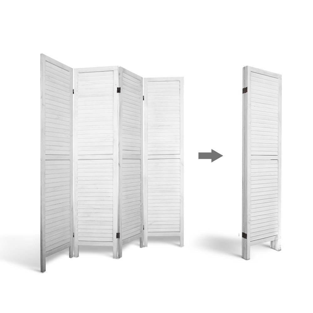 4 Panel Room Divider Screen 163x170cm Louver White - Furniture > Bedroom > Room Dividers - Rivercity House & Home Co. (ABN 18 642 972 209) - Affordable Modern Furniture Australia