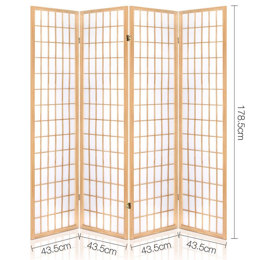 4 Panel Room Divider Screen 174x179cm - Natural - Furniture > Bedroom > Room Dividers - Rivercity House & Home Co. (ABN 18 642 972 209) - Affordable Modern Furniture Australia
