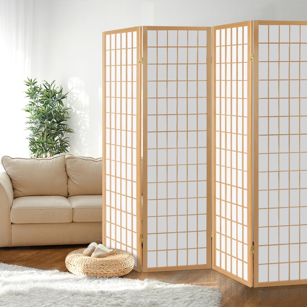 4 Panel Room Divider Screen 174x179cm - Natural - Furniture > Bedroom > Room Dividers - Rivercity House & Home Co. (ABN 18 642 972 209) - Affordable Modern Furniture Australia