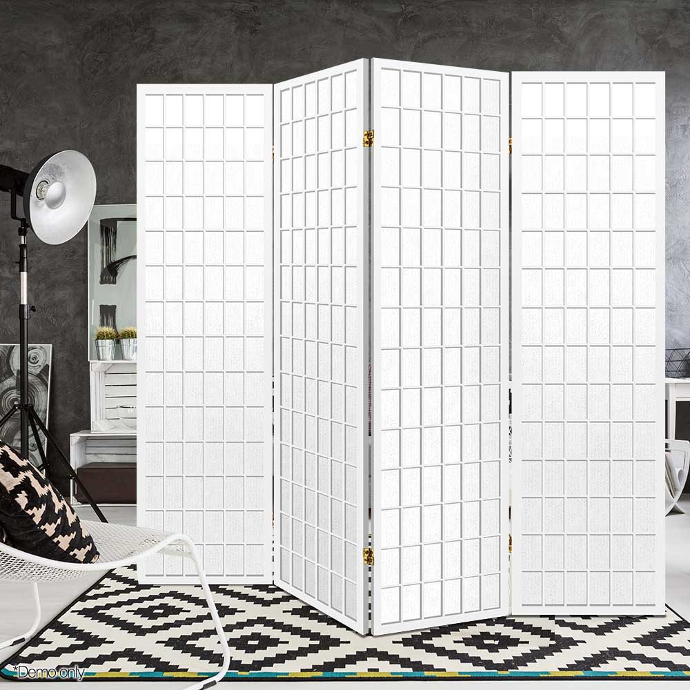 4 Panel Room Divider Screen 174x179cm - White - Furniture > Bedroom > Room Dividers - Rivercity House & Home Co. (ABN 18 642 972 209) - Affordable Modern Furniture Australia