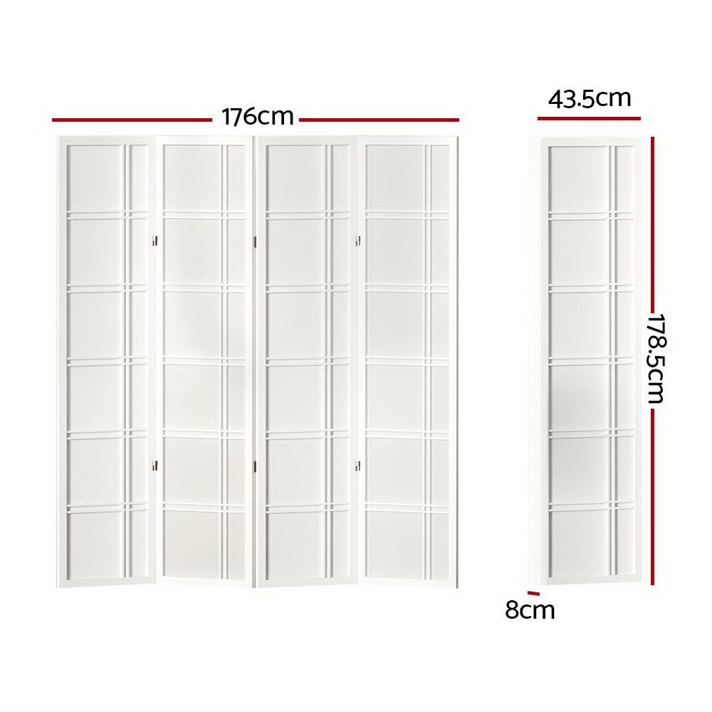 4 Panel Room Divider Screen 176x179cm Nova White - Furniture > Bedroom > Room Dividers - Rivercity House & Home Co. (ABN 18 642 972 209) - Affordable Modern Furniture Australia