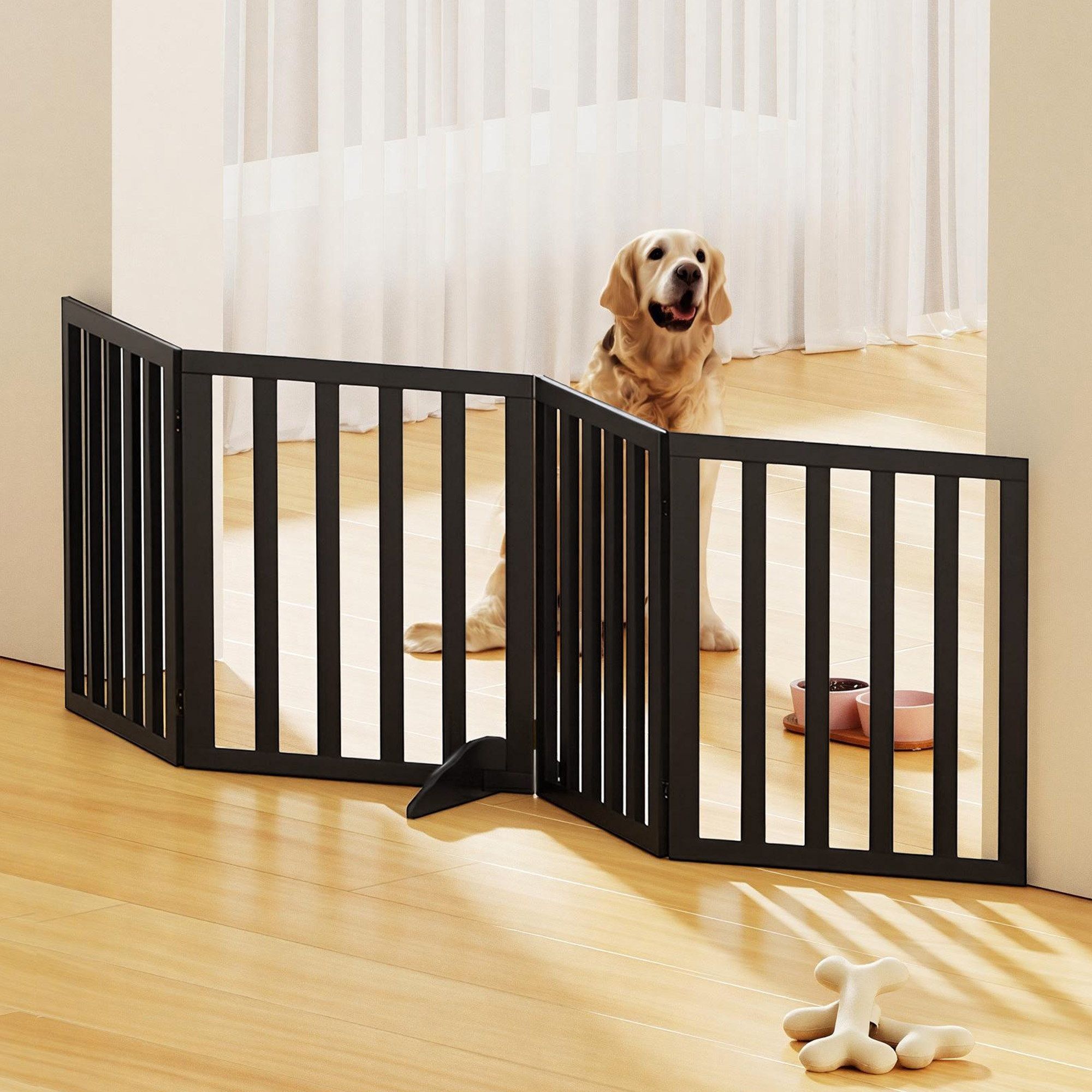 4-Panel Wooden Dog Gate Playpen Enclosure with Pet Door - Black - Pet Care > Dog Supplies > Dog Playpens & Gates - Rivercity House & Home Co. (ABN 18 642 972 209) - Affordable Modern Furniture Australia