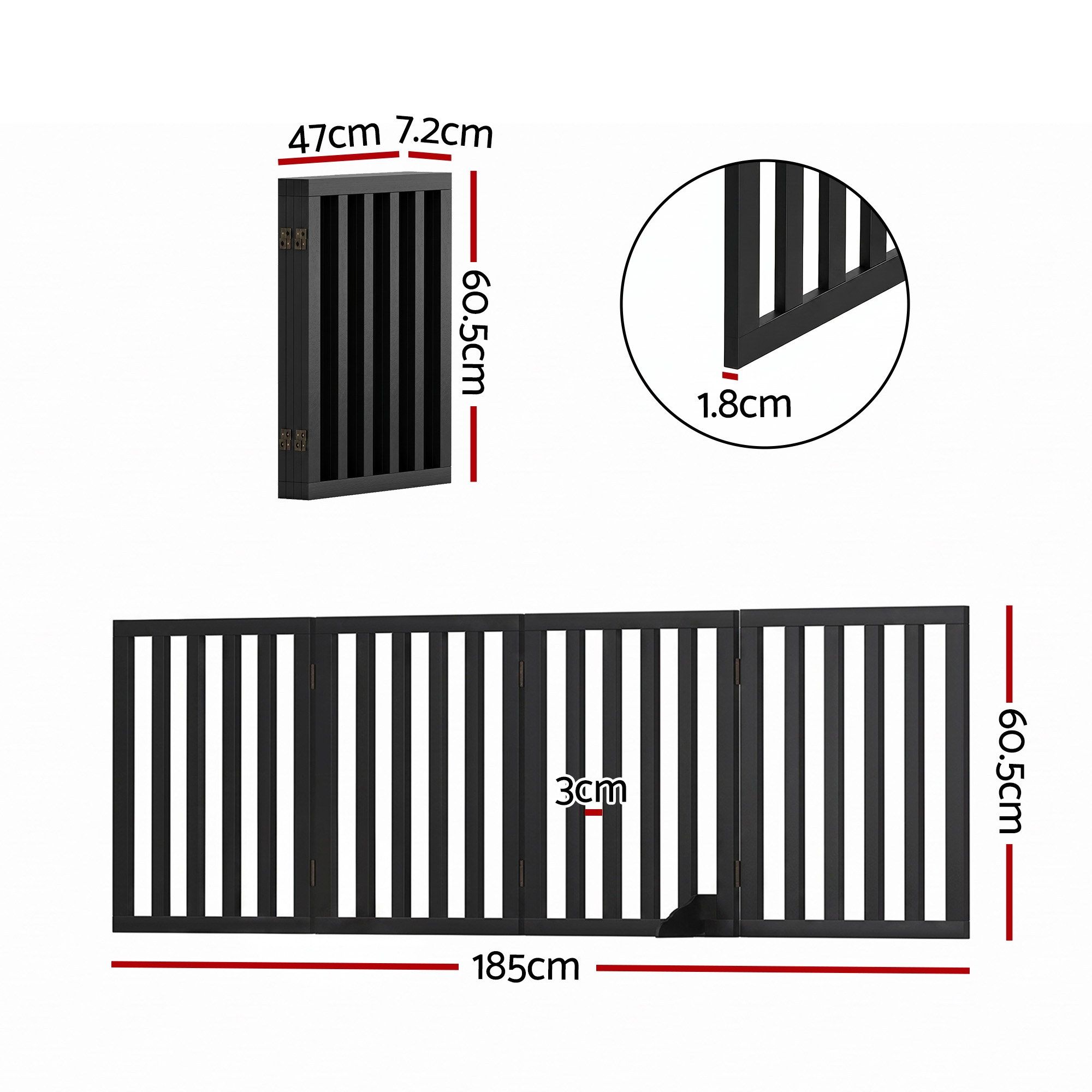 4-Panel Wooden Dog Gate Playpen Enclosure with Pet Door - Black - Pet Care > Dog Supplies > Dog Playpens & Gates - Rivercity House & Home Co. (ABN 18 642 972 209) - Affordable Modern Furniture Australia