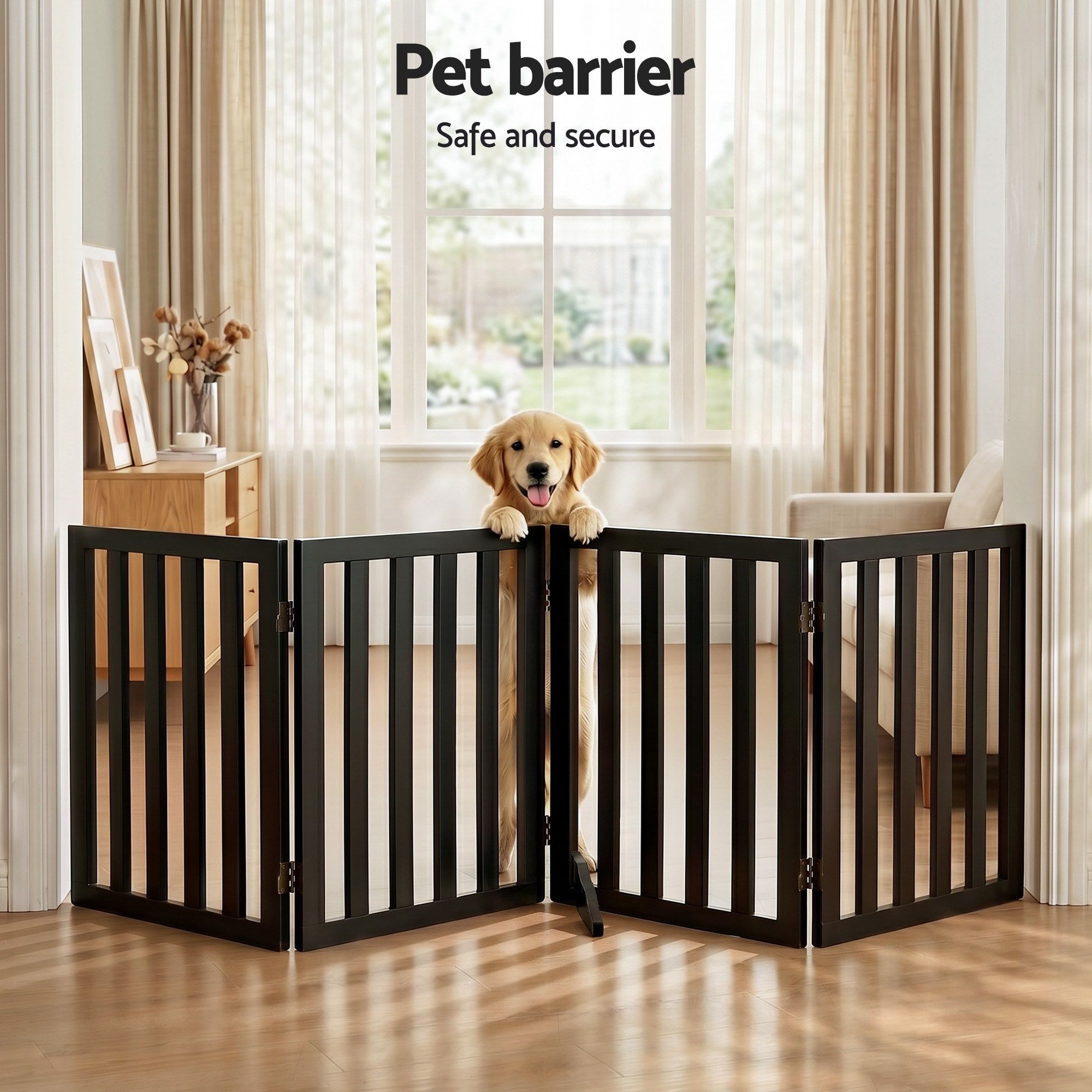 4-Panel Wooden Dog Gate Playpen Enclosure with Pet Door - Black - Pet Care > Dog Supplies > Dog Playpens & Gates - Rivercity House & Home Co. (ABN 18 642 972 209) - Affordable Modern Furniture Australia