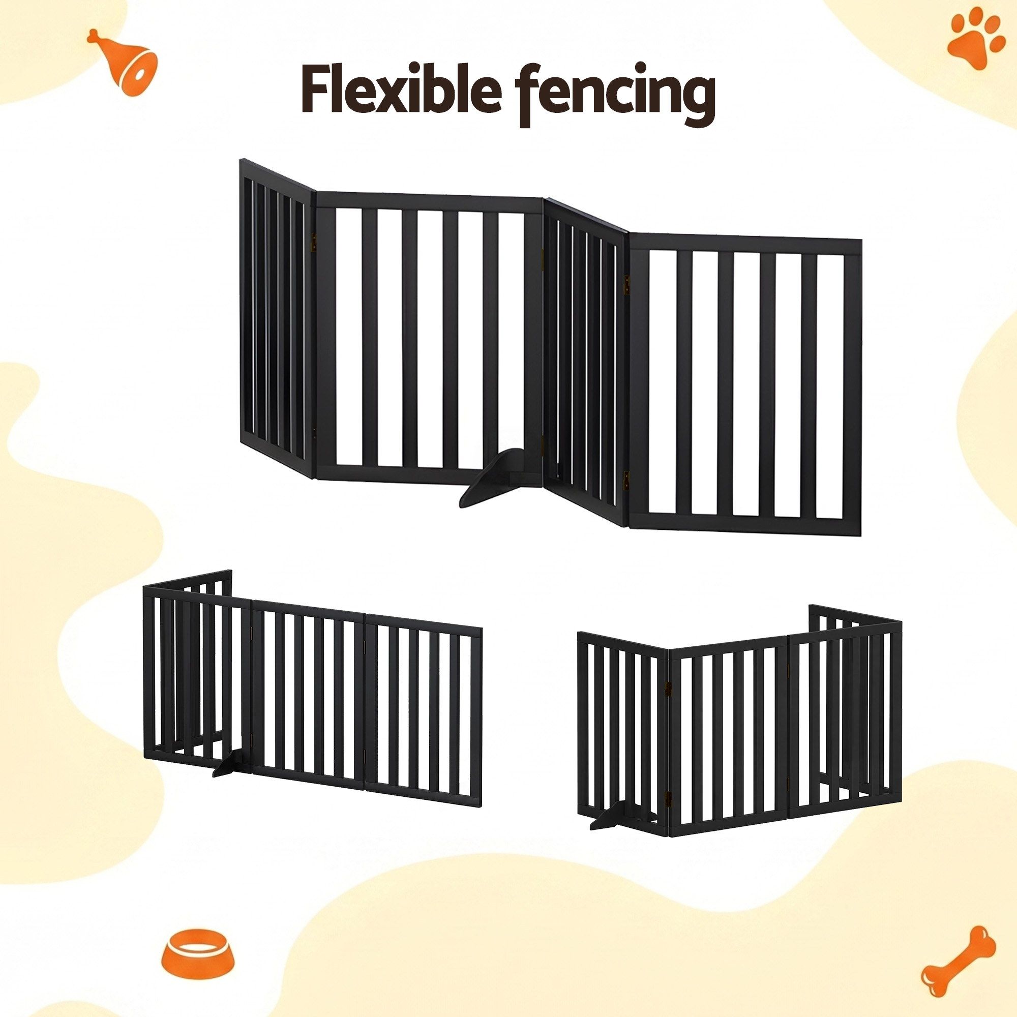 4-Panel Wooden Dog Gate Playpen Enclosure with Pet Door - Black - Pet Care > Dog Supplies > Dog Playpens & Gates - Rivercity House & Home Co. (ABN 18 642 972 209) - Affordable Modern Furniture Australia