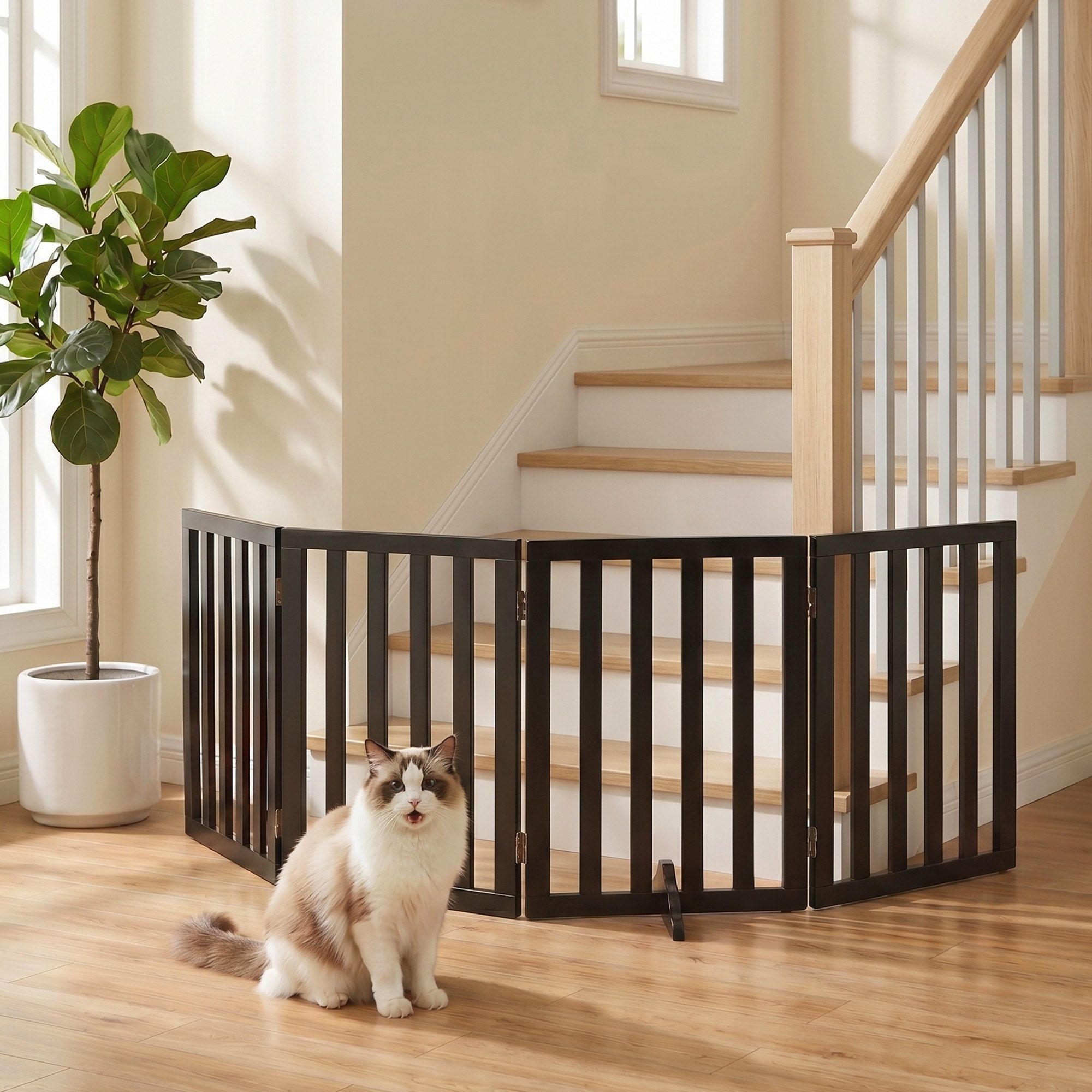 4-Panel Wooden Dog Gate Playpen Enclosure with Pet Door - Black - Pet Care > Dog Supplies > Dog Playpens & Gates - Rivercity House & Home Co. (ABN 18 642 972 209) - Affordable Modern Furniture Australia