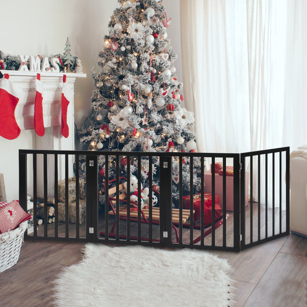 4 Panel Wooden Pet Gate Foldable Dog Fence 600x3mm - Black - Rivercity House & Home Co. (ABN 18 642 972 209) - Affordable Modern Furniture Australia