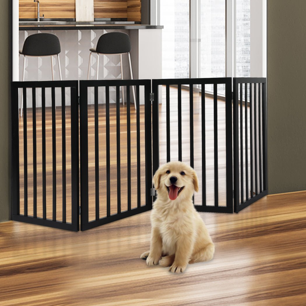 4 Panel Wooden Pet Gate Foldable Dog Fence 600x3mm - Black - Rivercity House & Home Co. (ABN 18 642 972 209) - Affordable Modern Furniture Australia