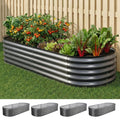 4 Pcs Oval Raised Garden Bed Kit 160x80x42cm Heavy Duty Galvanized Steel Planter Boxes with Gloves & Pegs - Aluminium Grey