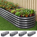 4 Pcs Oval Raised Garden Bed Kit 240x80x42cm Heavy Duty Galvanized Steel Planter Boxes with Gloves & Pegs - Aluminium Grey