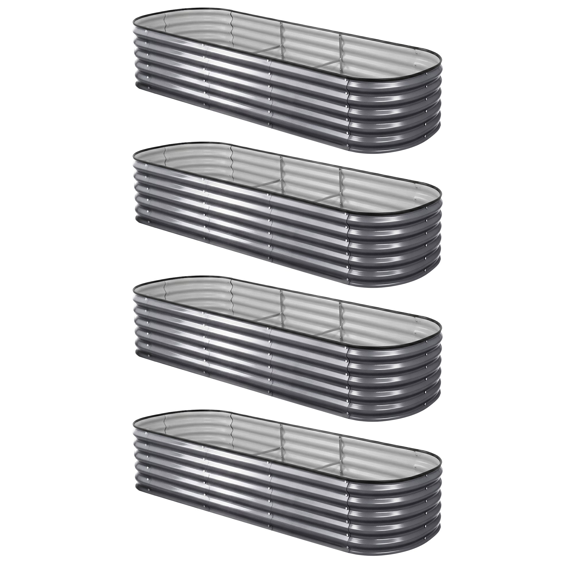 4 Pcs Raised Garden Bed Kit Oval Galvanized Steel Planter Boxes 240x80x42cm, Heavy Duty Metal Elevated Garden Bed for Vegetables Flowers Herbs, with Safety Edging, Gloves & Pegs Included - Home & Garden > Garden Beds > Garden Beds & Planters - Rivercity House & Home Co. (ABN 18 642 972 209) - Affordable Modern Furniture Australia