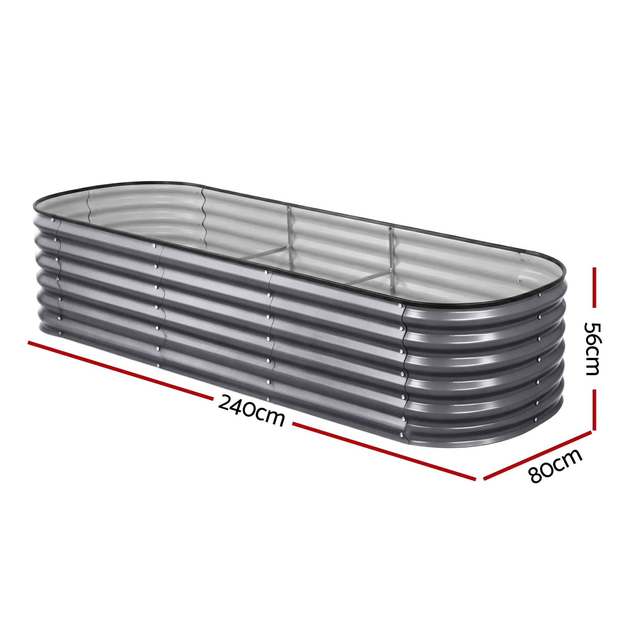 4 Pcs Raised Garden Bed Kit Oval Galvanized Steel Planter Boxes 240x80x56cm, Heavy Duty Metal Elevated Garden Bed for Vegetables Flowers Herbs, with Safety Edging, Gloves & Pegs Included - Home & Garden > Garden Beds > Garden Beds & Planters - Rivercity House & Home Co. (ABN 18 642 972 209) - Affordable Modern Furniture Australia