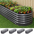 4 Pcs Oval Raised Garden Bed Kit 240x80x56cm Galvanized Steel Planter Boxes with Gloves & Pegs - Aluminium Grey