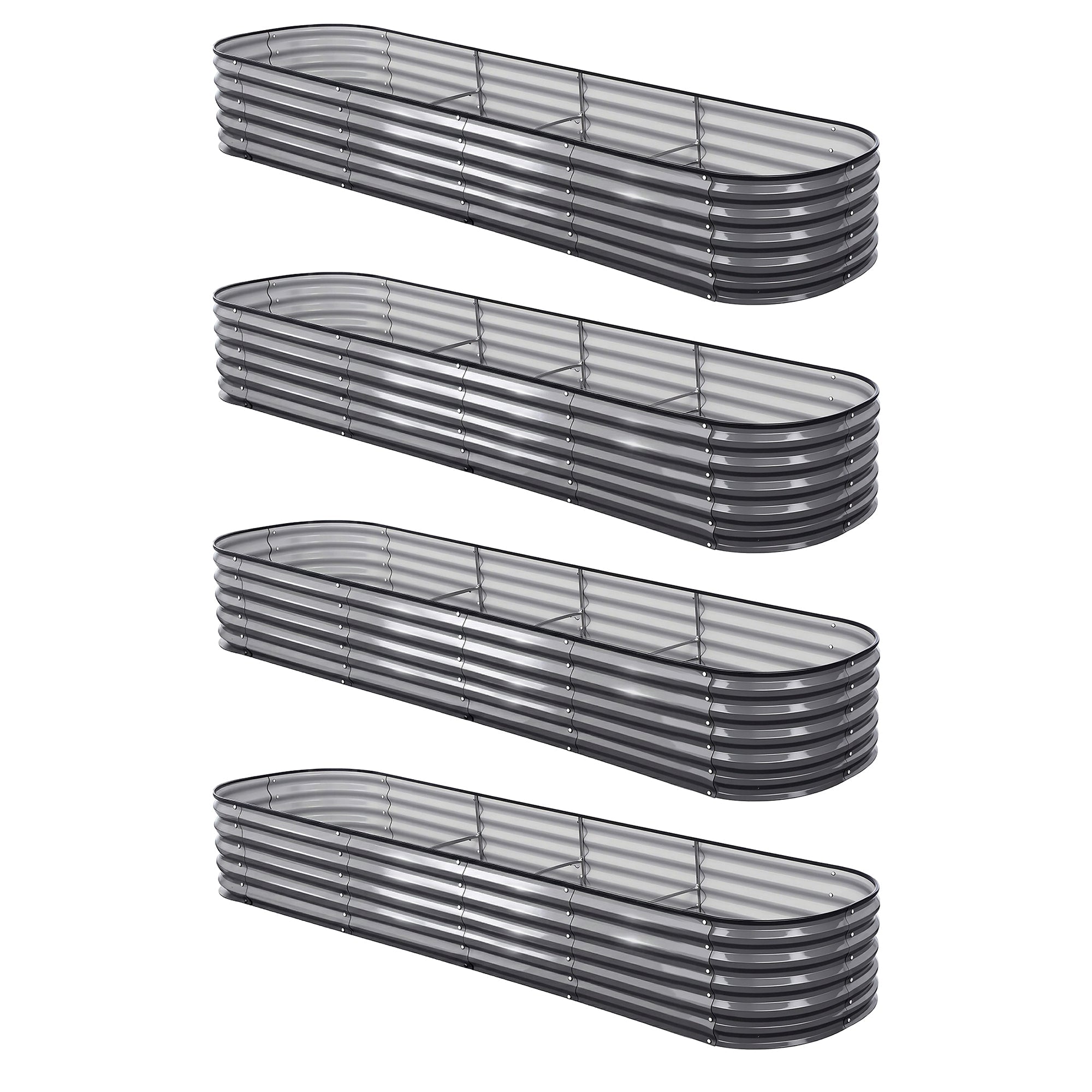 4 Pcs Raised Garden Bed Kit Oval Galvanized Steel Planter Boxes 320x80x42cm, Heavy Duty Metal Elevated Garden Bed for Vegetables Flowers Herbs, with Safety Edging, Gloves & Pegs Included - Home & Garden > Garden Beds > Garden Beds & Planters - Rivercity House & Home Co. (ABN 18 642 972 209) - Affordable Modern Furniture Australia