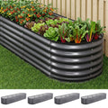 4 Pcs Oval Raised Garden Bed Kit 320x80x56cm Galvanized Steel Planter Boxes with Gloves & Pegs - Aluminium Grey