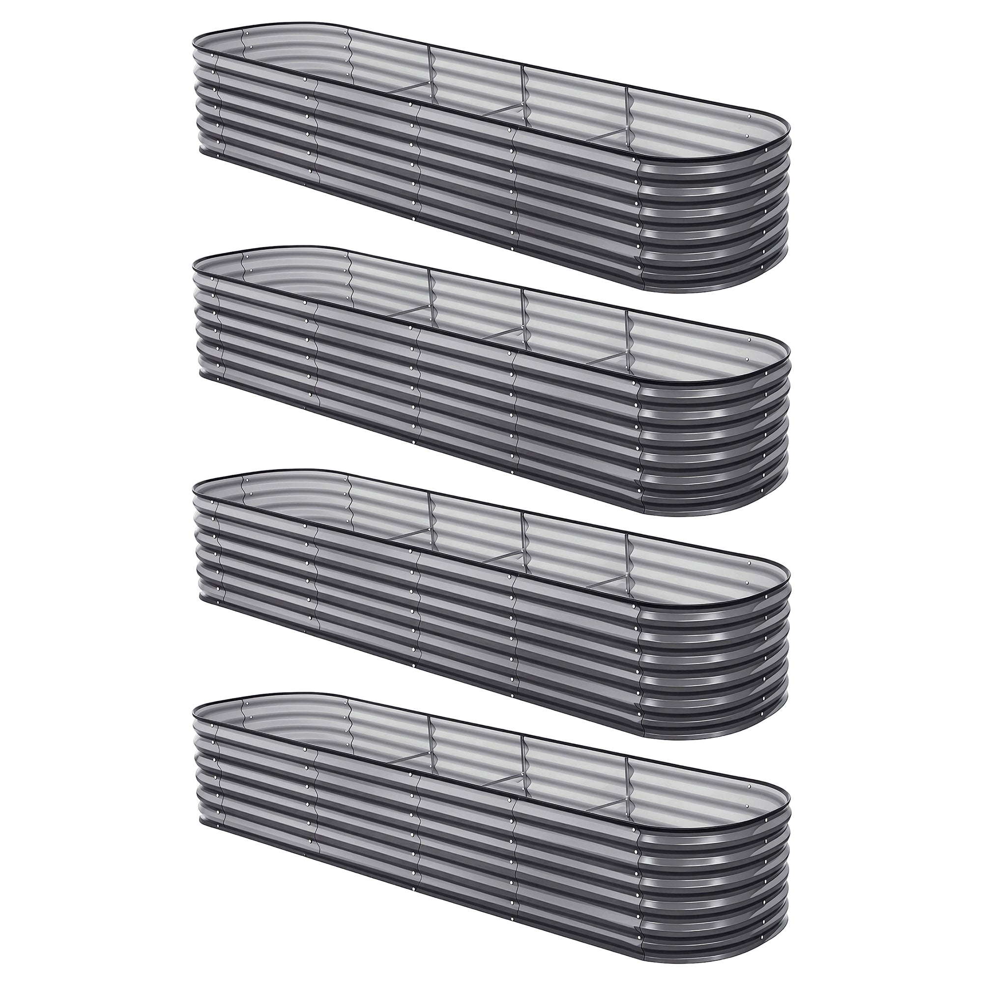 4 Pcs Raised Garden Bed Kit Oval Galvanized Steel Planter Boxes 320x80x56cm, Heavy Duty Metal Elevated Garden Bed for Vegetables Flowers Herbs, with Safety Edging, Gloves & Pegs Included - Home & Garden > Garden Beds > Garden Beds & Planters - Rivercity House & Home Co. (ABN 18 642 972 209) - Affordable Modern Furniture Australia