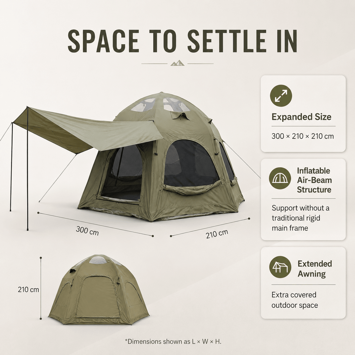 4 Person Inflatable Camping Tent with TC Canvas Sun Shade and Rain Protection - Green - Outdoor Recreation > Camping > Tents - Rivercity House & Home Co. (ABN 18 642 972 209) - Affordable Modern Furniture Australia