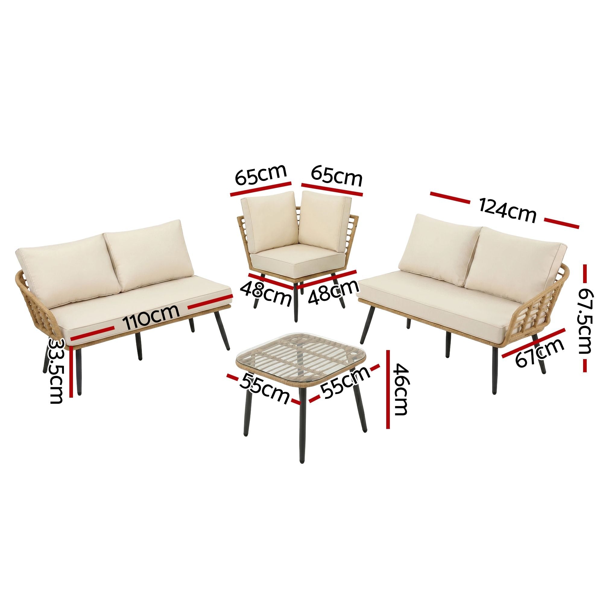 4-Piece 5-Seater Modular Outdoor Rattan Sofa Set with Cushions - Beige - Furniture > Outdoor > Outdoor Sofas & Lounge Sets - Rivercity House & Home Co. (ABN 18 642 972 209) - Affordable Modern Furniture Australia