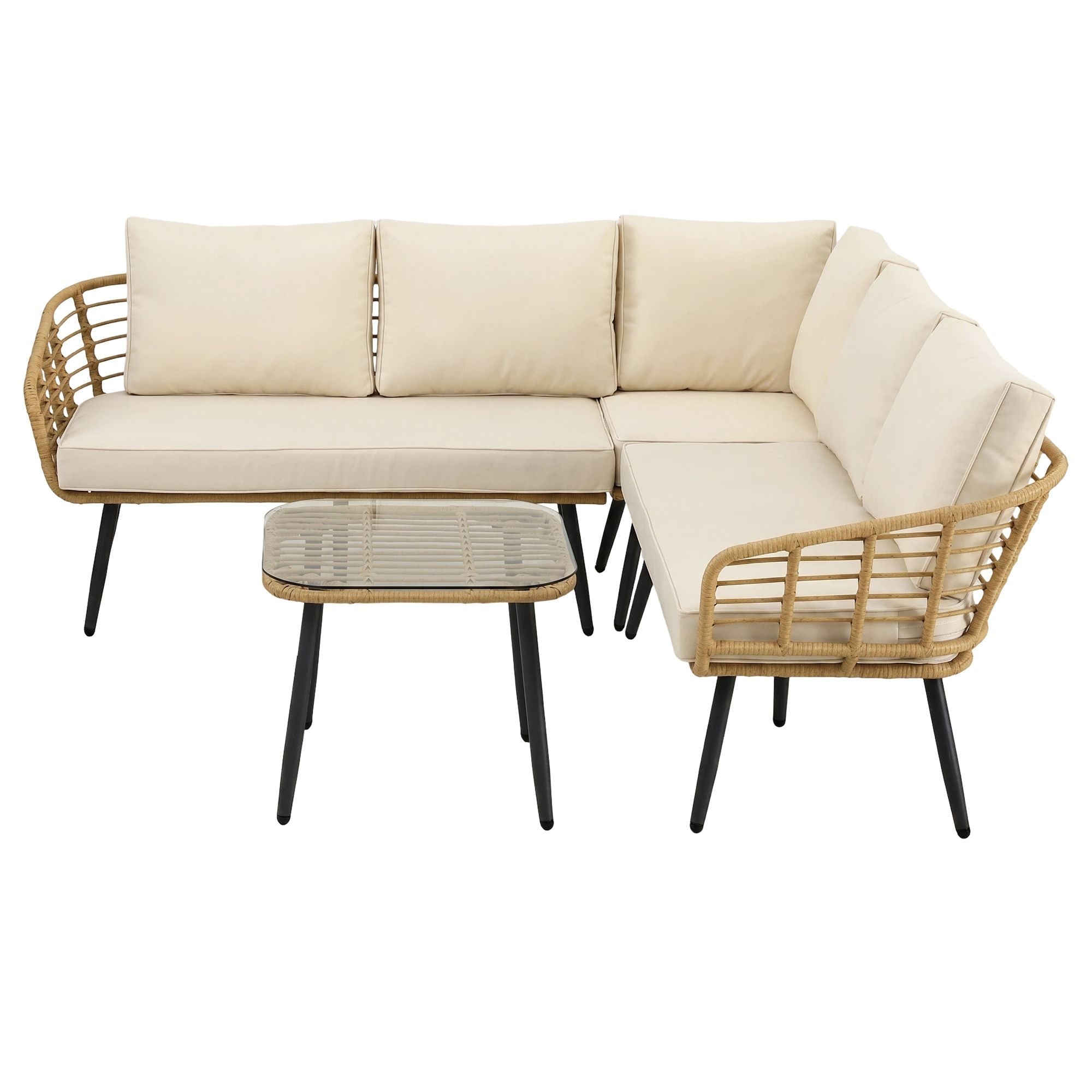 4-Piece 5-Seater Modular Outdoor Rattan Sofa Set with Cushions - Beige - Furniture > Outdoor > Outdoor Sofas & Lounge Sets - Rivercity House & Home Co. (ABN 18 642 972 209) - Affordable Modern Furniture Australia