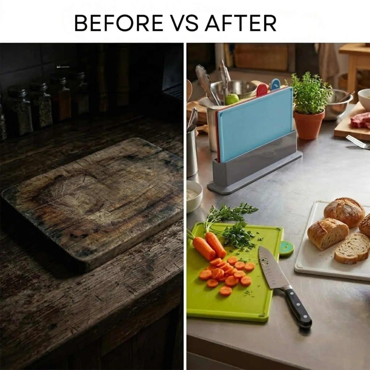 4-Piece Colour-Coded Cutting Board Set with Stand for Kitchen Organisation - Multi Colour - Home & Garden > Kitchenware > Kitchen Knives - Rivercity House & Home Co. (ABN 18 642 972 209) - Affordable Modern Furniture Australia