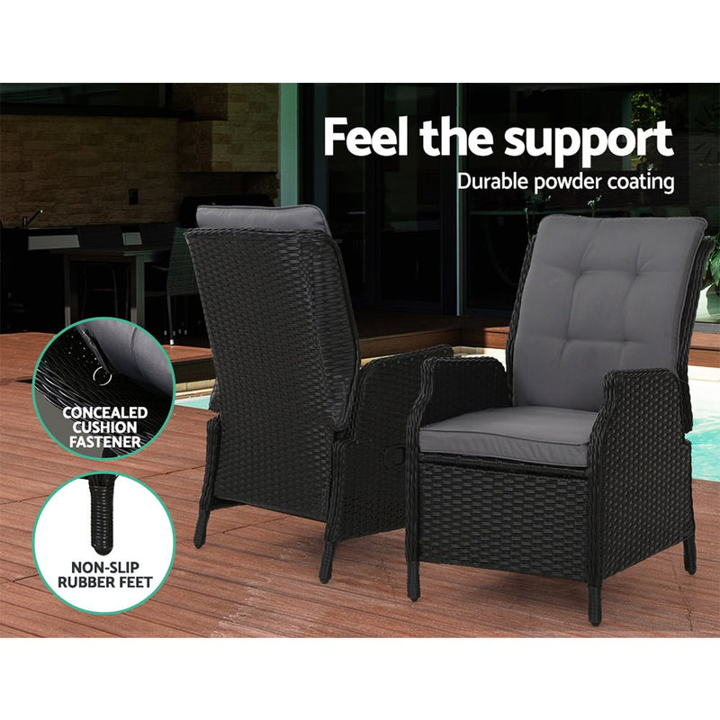 4 Piece Elizabeth Wicker Recliner Chairs with Ottomans (Black) - Rivercity House & Home Co. (ABN 18 642 972 209) - Affordable Modern Furniture Australia