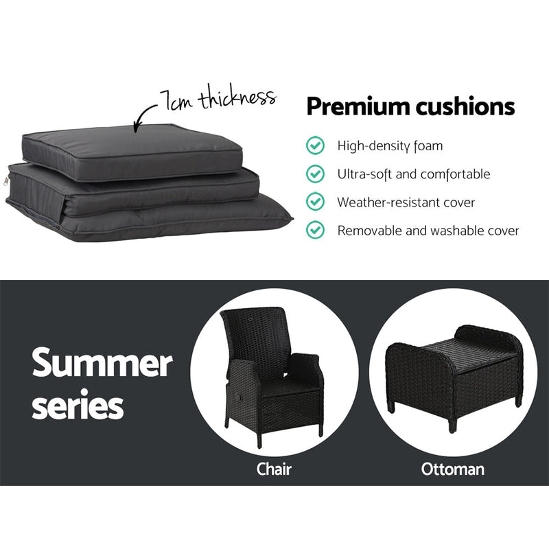 4 Piece Elizabeth Wicker Recliner Chairs with Ottomans (Black) - Rivercity House & Home Co. (ABN 18 642 972 209) - Affordable Modern Furniture Australia