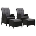 4 Piece Elizabeth Wicker Recliner Chairs with Ottomans (Black)