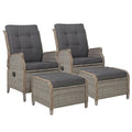 4 Piece Elizabeth Wicker Recliner Chairs with Ottomans (Grey)