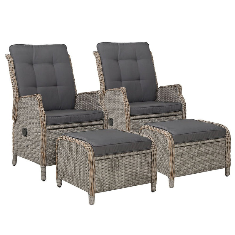 4 Piece Elizabeth Wicker Recliner Chairs with Ottomans (Grey) - Rivercity House & Home Co. (ABN 18 642 972 209) - Affordable Modern Furniture Australia