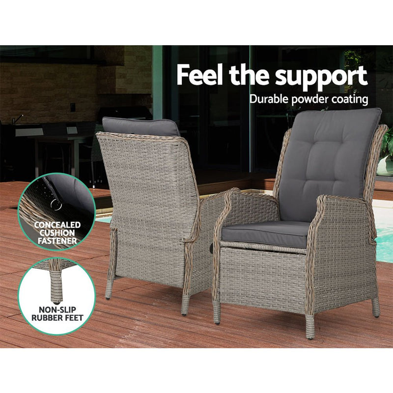 4 Piece Elizabeth Wicker Recliner Chairs with Ottomans (Grey) - Rivercity House & Home Co. (ABN 18 642 972 209) - Affordable Modern Furniture Australia