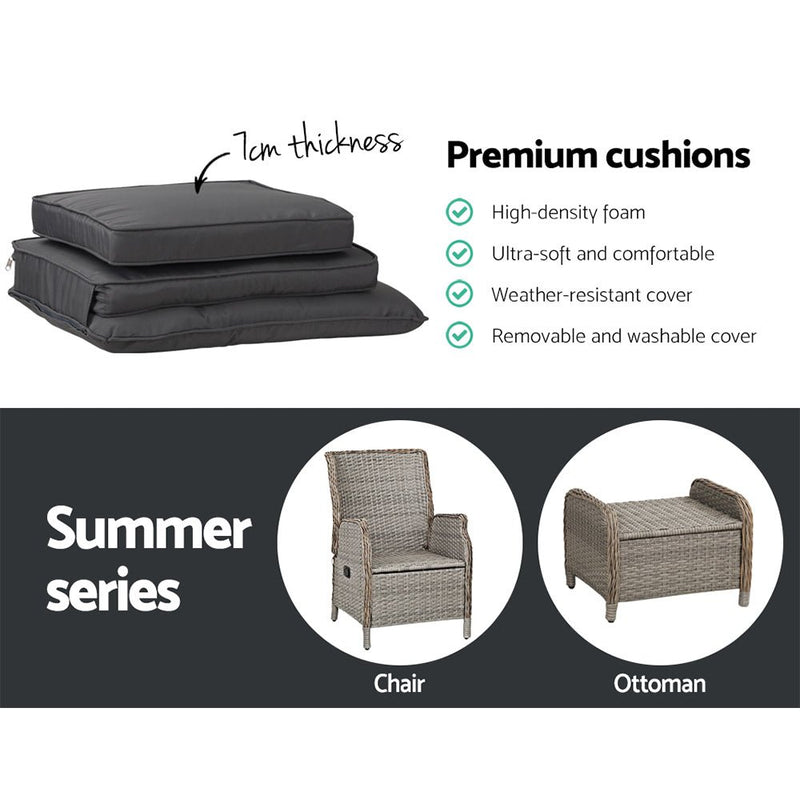 4 Piece Elizabeth Wicker Recliner Chairs with Ottomans (Grey) - Rivercity House & Home Co. (ABN 18 642 972 209) - Affordable Modern Furniture Australia