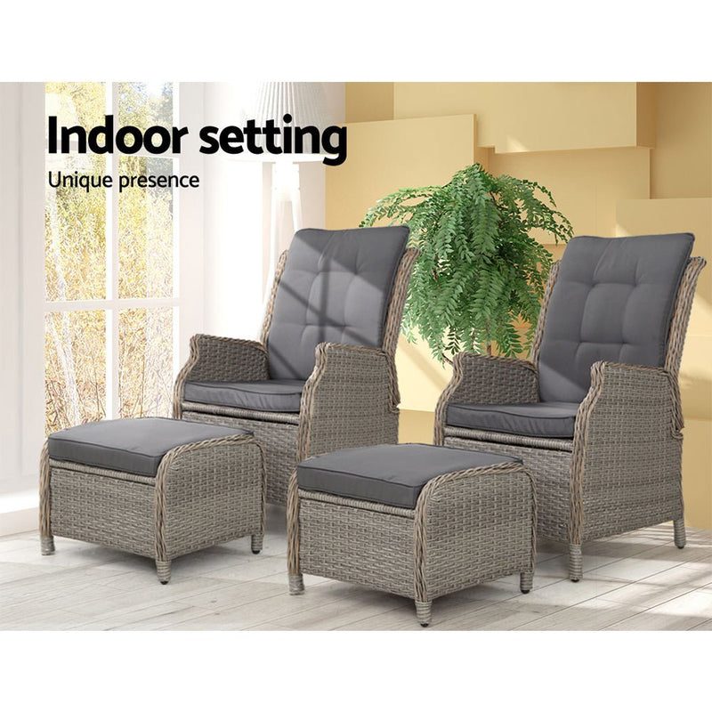 4 Piece Elizabeth Wicker Recliner Chairs with Ottomans (Grey) - Rivercity House & Home Co. (ABN 18 642 972 209) - Affordable Modern Furniture Australia