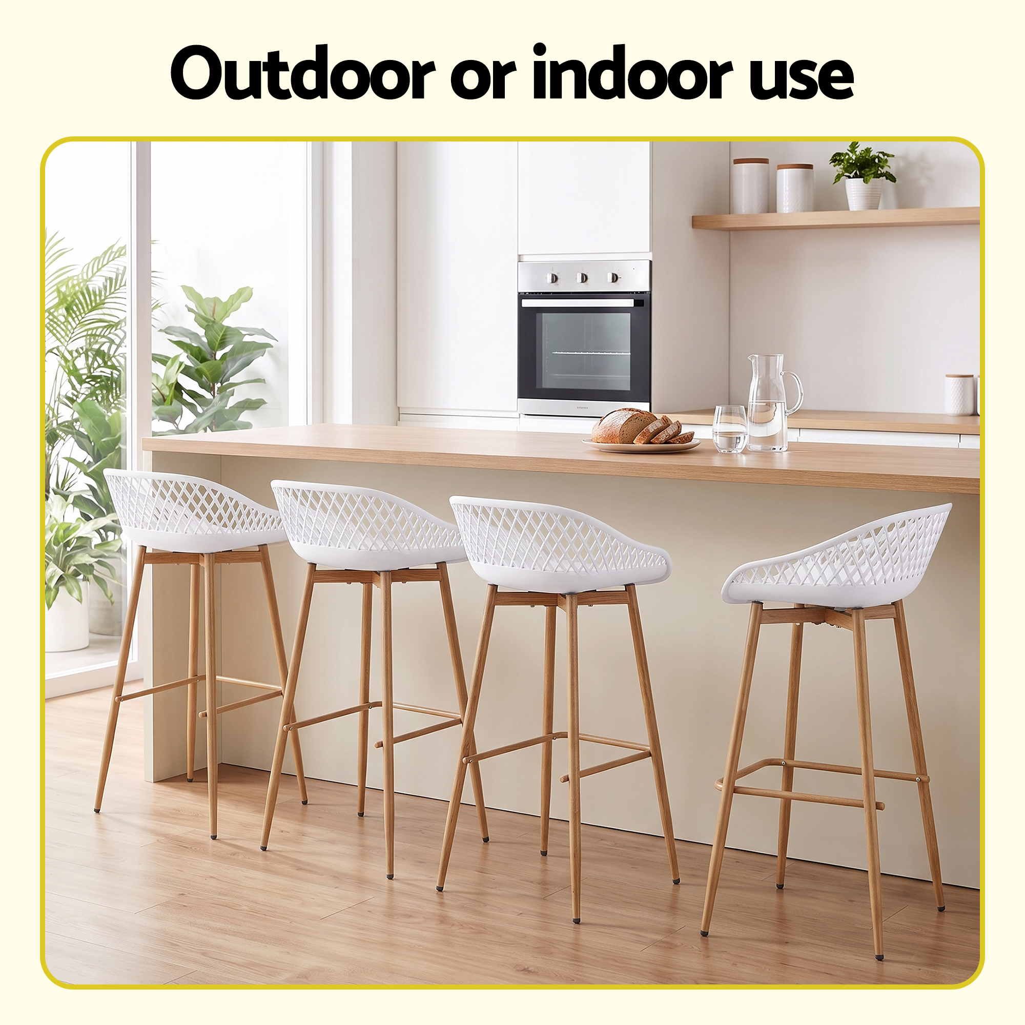 4-Piece Outdoor Bar Stools Plastic Metal Dining Chair Balcony White - Furniture > Bar Stools & Chairs > Table & Bar Stools - Rivercity House & Home Co. (ABN 18 642 972 209) - Affordable Modern Furniture Australia