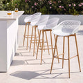 4-Piece Outdoor Metal and Plastic Bar Stools with Footrest - White