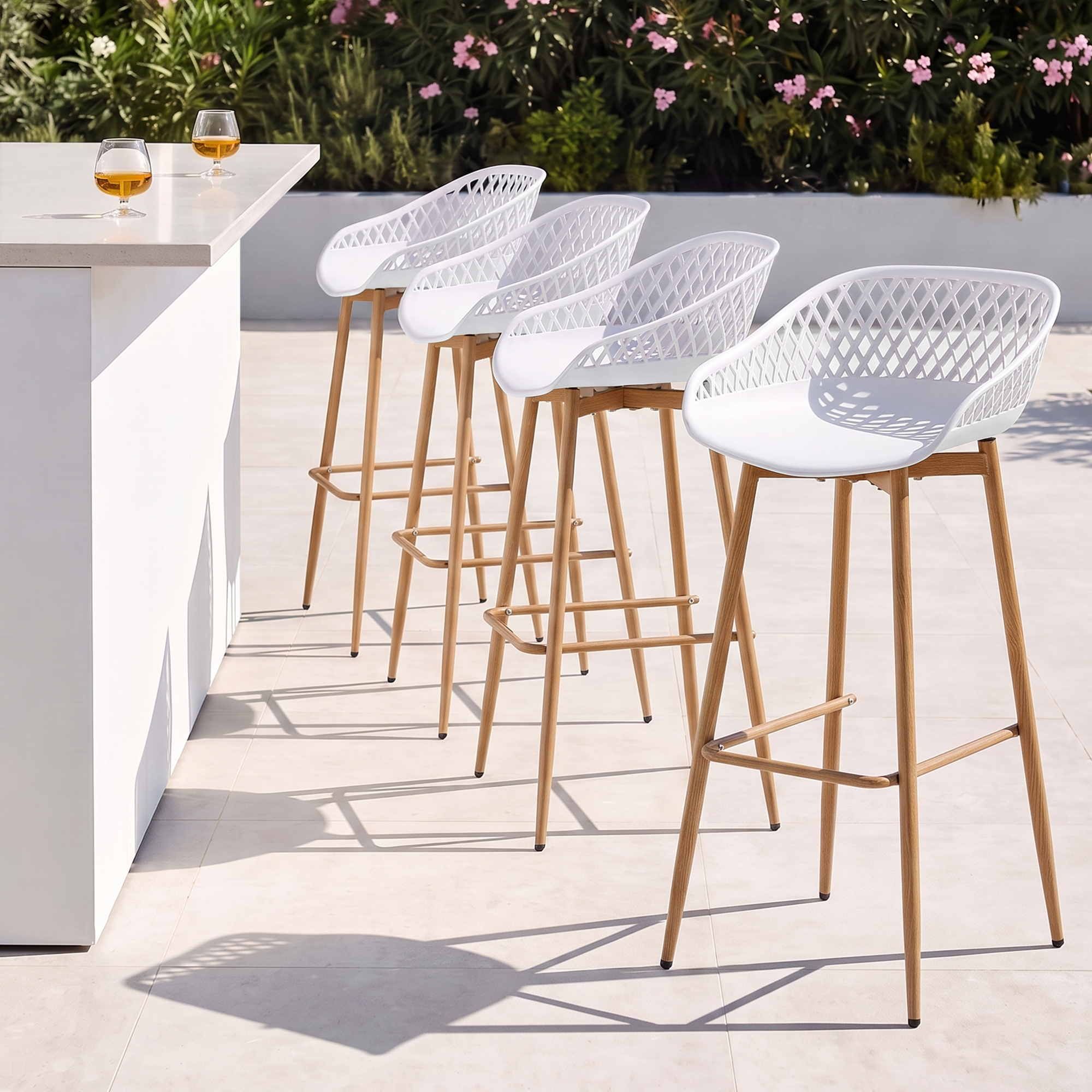 4-Piece Outdoor Bar Stools Plastic Metal Dining Chair Balcony White - Furniture > Bar Stools & Chairs > Table & Bar Stools - Rivercity House & Home Co. (ABN 18 642 972 209) - Affordable Modern Furniture Australia
